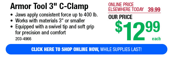 Armor Tool 3" C-Clamp - Free Shipping To Store!