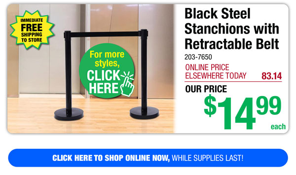 Black Steel Stanchions with Retractable Belt - ONLY $14.99!