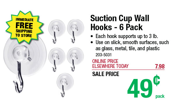 Suction Cup Wall Hooks - 6 Pack