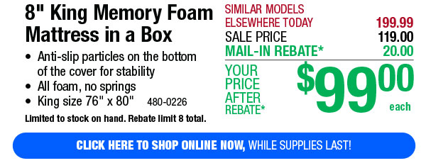 8" King Memory Foam Mattress in a Box - Free Shipping To Store!