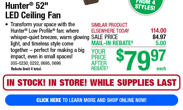 Hunter® 52" LED Ceiling Fan - Click Here!