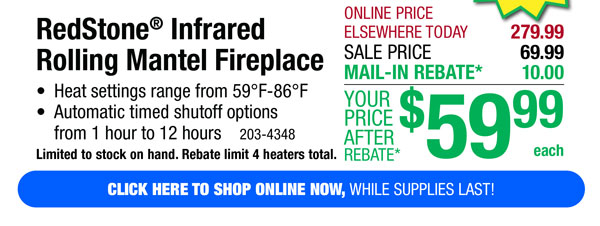 Redstone® Infrared Rolling Mantel Fireplace - ONLY $59.99 After Rebate*!