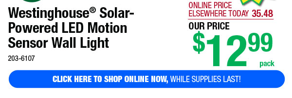 Westinghouse® Solar- Powered LED Motion Sensor Wall Light - Free Shipping To Store!