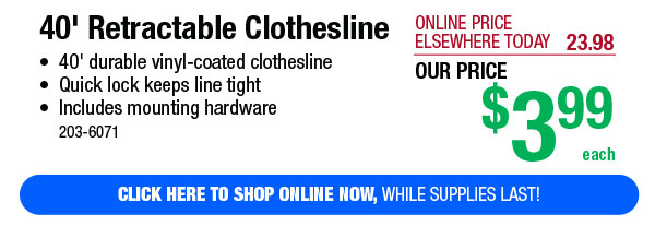 40' Retractable Clothesline - Free Shipping To Store!