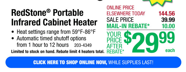 Redstone® Portable Infrared Cabinet Heater - ONLY $29.99 After Rebate*!