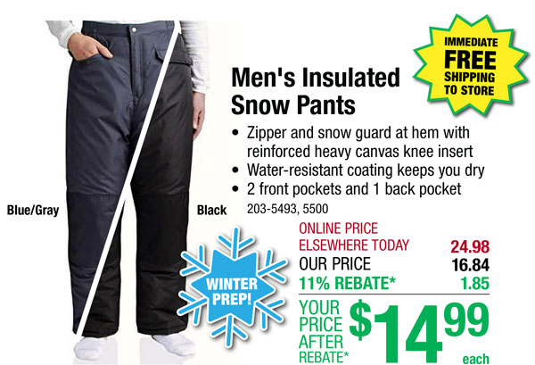 Men's Insulated Snow Pants - Free Shipping To Store!