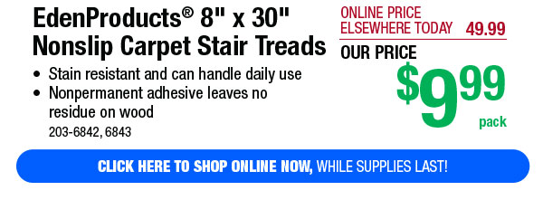 EdenProducts® 8" x 30" Nonslip Carpet Stair Treads - Free Shipping To Store!