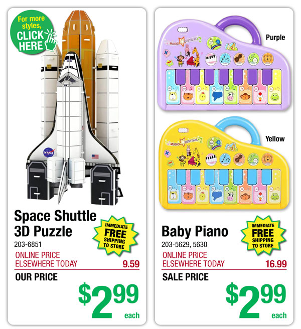 Space Shuttle 3D Puzzle - ONLY $2.99! Baby Piano - ONLY $2.99!