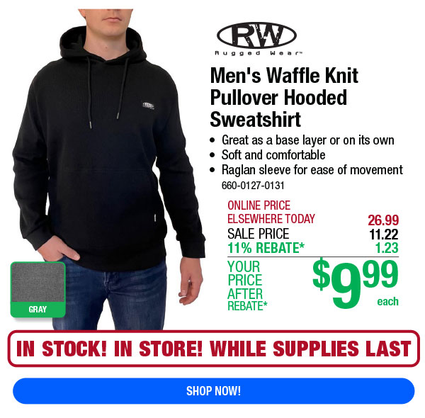 Men's Waffle Knit Pullover Hooded Sweatshirt