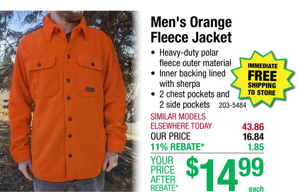 Men's Orange Fleece Jacket - Free Shipping To Store!