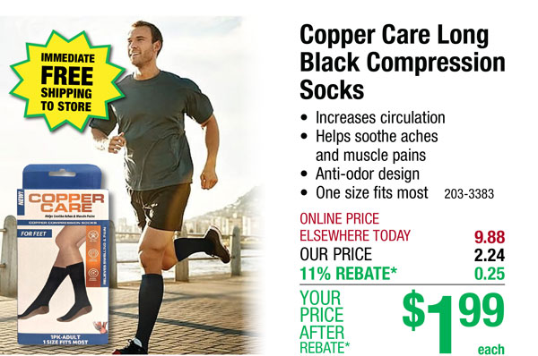 Copper Care Long Black Compression Socks - Free Shipping To Store!