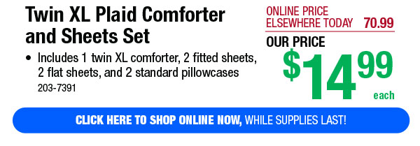 Twin XL Plaid Comforter and Sheets Set - Free Shipping To Store!