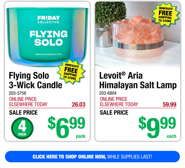 Flying Solo 3-Wick Candle - ONLY $6.99! Levoit® Aria Himalayan Salt Lamp - ONLY $9.99!