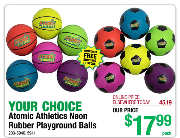 Atomic Athletics Neon Rubber Playground Balls - ONLY $17.99!