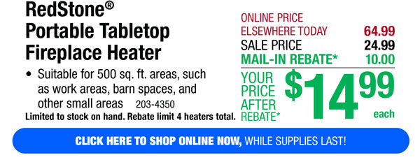 Redstone® Portable Tabletop Fireplace Heater - ONLY $14.99 After Rebate*!