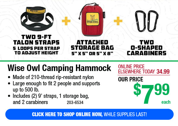 Wise Owl Camping Hammock - Free Shipping To Store!