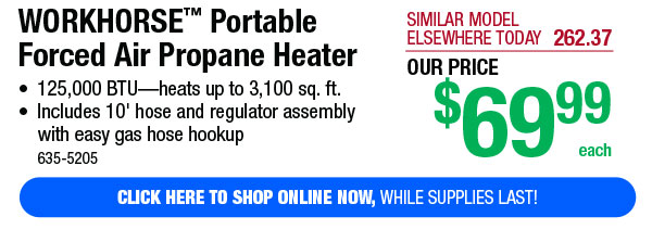 WORKHORSE™ Portable Forced Air Propane Heater - Free Shipping To Store!