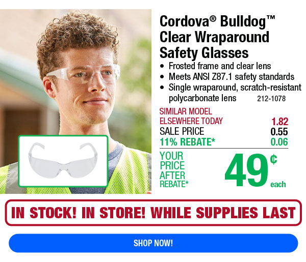 Cordova® Bulldog™ Clear Wraparound Safety Glasses