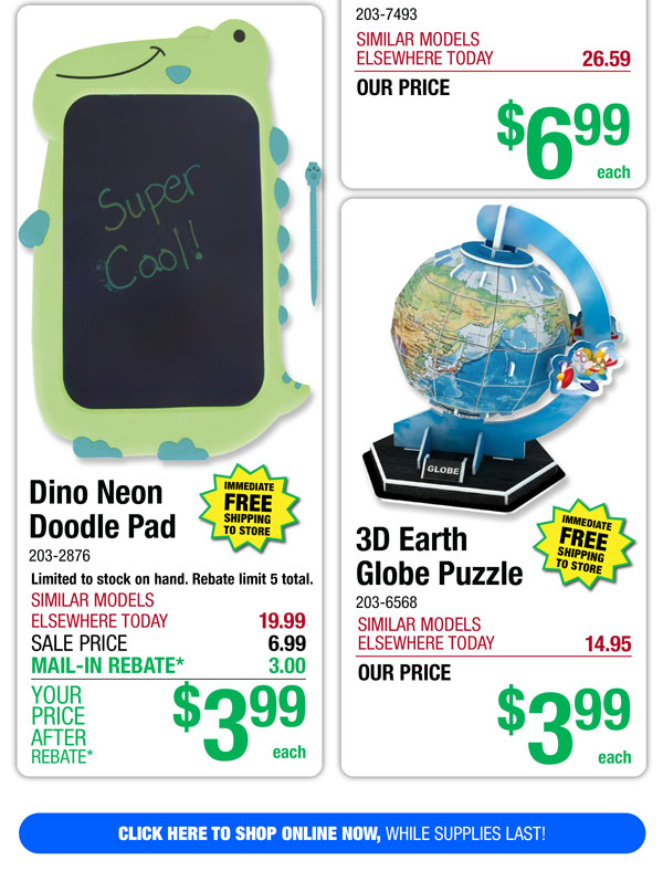 Dino Neon Doodle Pad - ONLY $3.99 After Rebate*! 3D Earth Globe Puzzle - ONLY $3.99! 