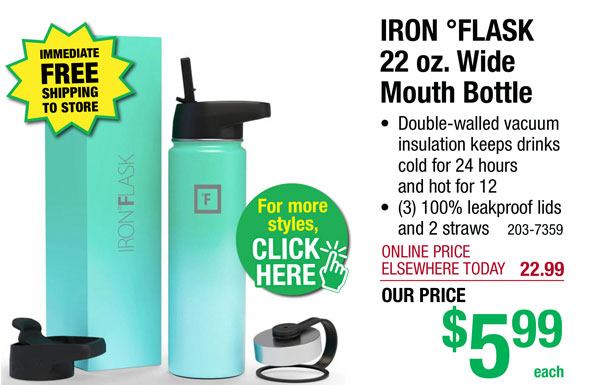 IRON °FLASK 22 oz. Wide Mouth Bottle - Free Shipping To Store! 