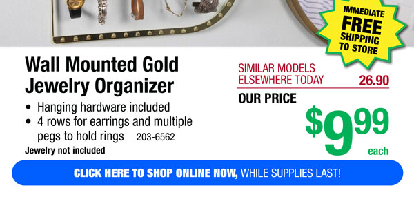 Wall Mounted Gold Jewelry Organizer - ONLY $9.99!