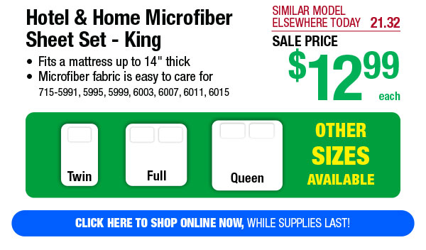 Hotel & Home Microfiber Sheet Set - King - Free Shipping To Store!