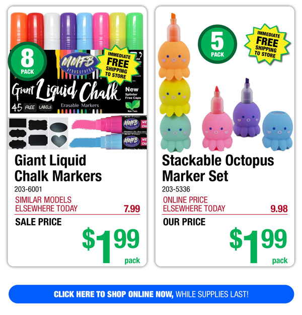 Giant Liquid Chalk Markers - ONLY $1.99! Stackable Octopus Marker Set - ONLY $1.99!