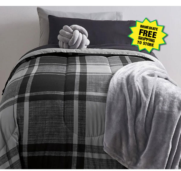 Twin XL Plaid Comforter and Sheets Set