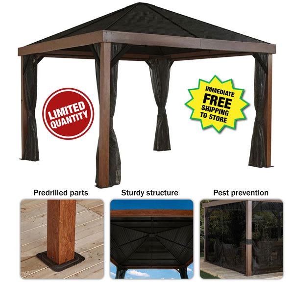 Valencia Hardtop 12' x 12' Wood Finish Gazebo -Free Shipping to Store!